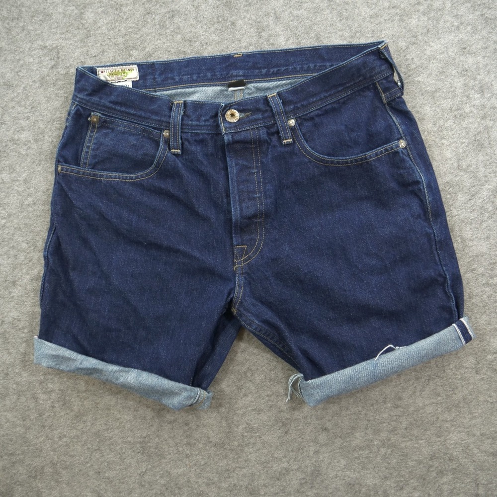 Wallace & Barnes Shorts Mens 30 Blue Denim Cutoff Rollup Selvedge Button Up